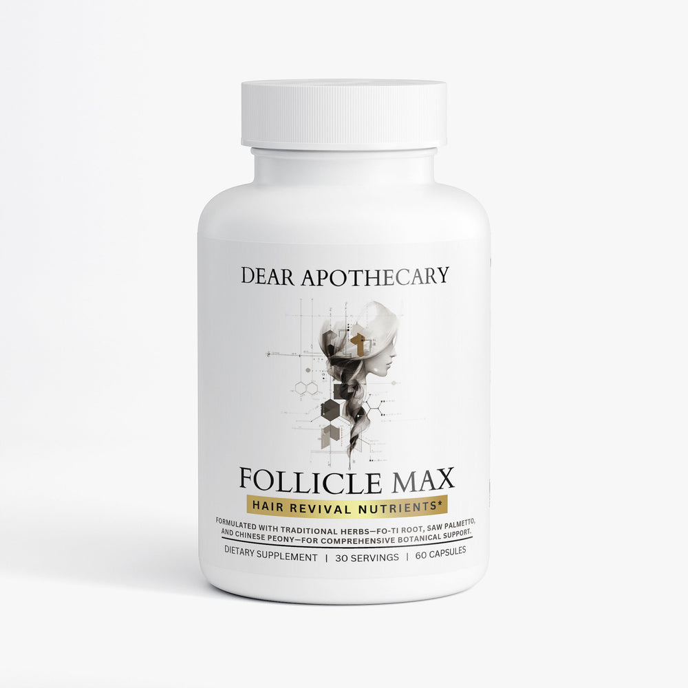 Follicle Max hair, skin and nail multivitamin bottle by Dear Apothecary, 60 capsules