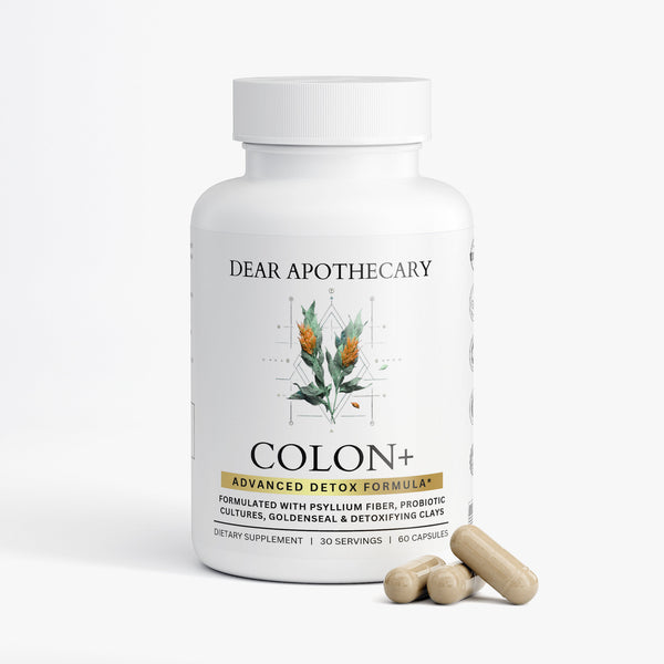 Colon+ gentle detox supplement bottle by Dear Apothecary, 60 capsules