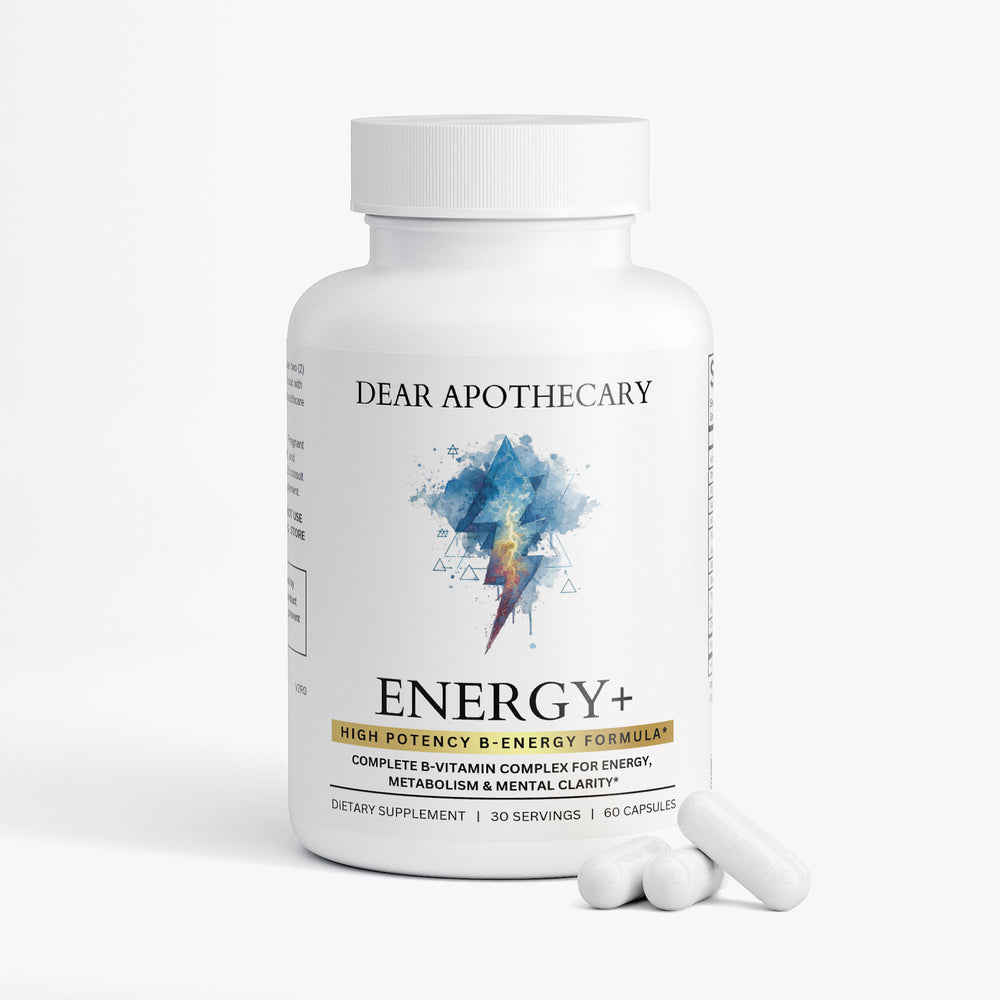 Energy+ B-complex supplement bottle by Dear Apothecary, 60 capsules