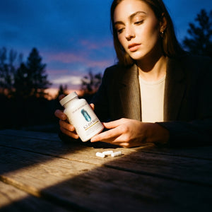 Woman holding the K2-D3 Max bottle in natural light